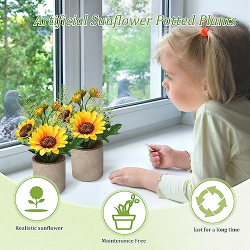 Zeyune Lot de 10 tournesols artificiels jaunes en pot Tournesols Fleurs artificielles Centres de table Tournesols Plantes en pot pour la maison Salle de bain Cuisine Décorations d'étagères