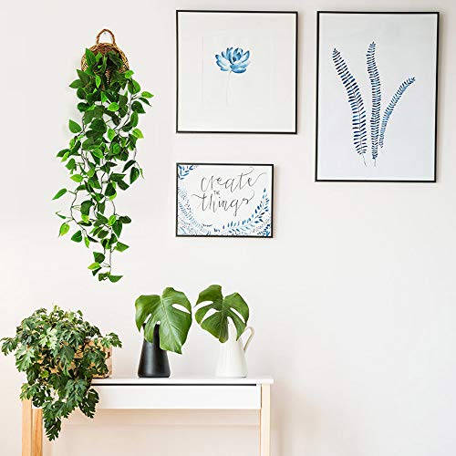 Plantes artificielles suspendues ANZOME, 3,5 pieds de vigne de lierre, fausses feuilles vertes, chaîne pour mur intérieur ou extérieur, maison, jardin, guirlande de mariage, décoration (panier inclus)