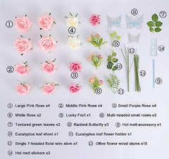 Coffret de fleurs artificielles Anivis, fausses fleurs avec tiges, roses avec feuilles détachables et verdure pour bouquets de mariage à faire soi-même, centres de table, fête prénatale, dédicace de bébé (rose rose)