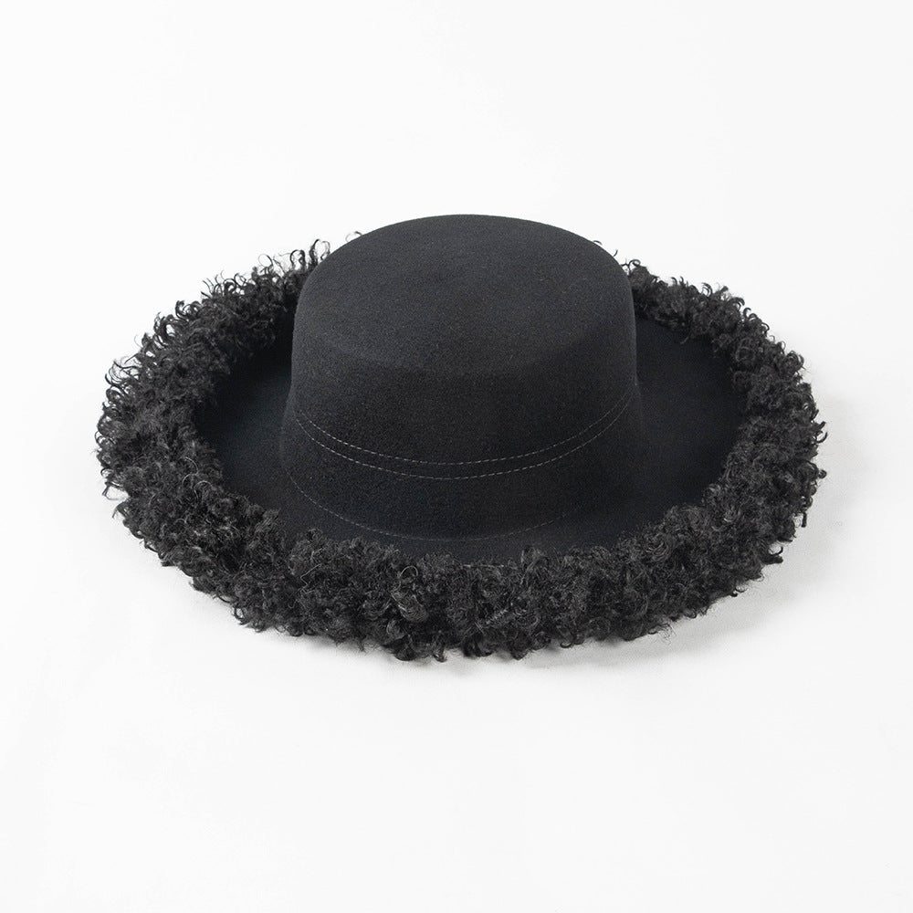 Fall Winter Fashion Leisure Circle Curly Brim Flat Top Wool Top Hat