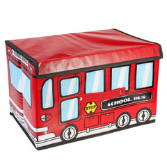 Boîte de rangement pour jouets pour enfants en forme de bus étanche de 1,8 L, panier pliable non tissé à motif de voiture de dessin animé 