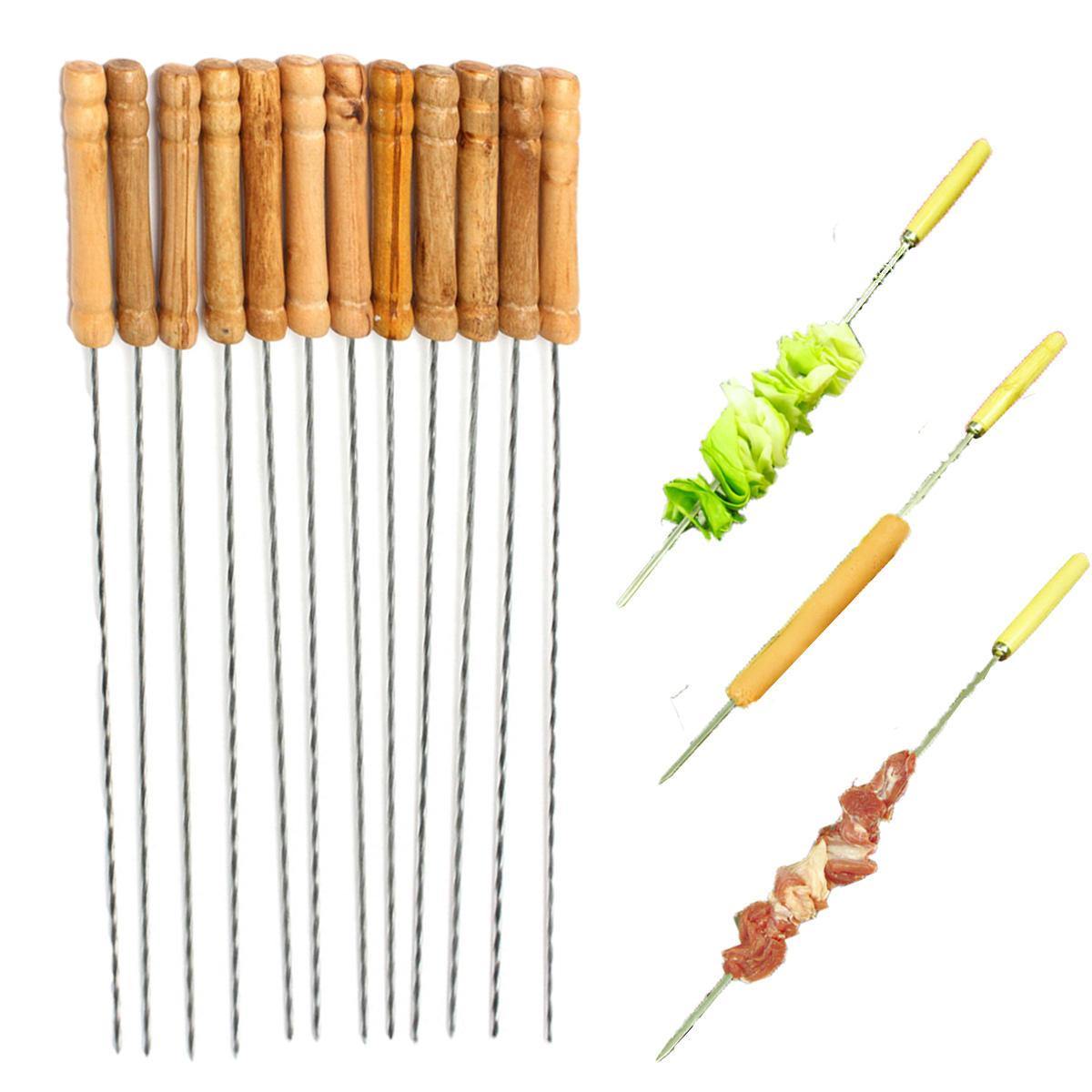 Lot de 12 brochettes de barbecue en acier inoxydable et métal, ustensile pour brochettes de barbecue, 30 cm 