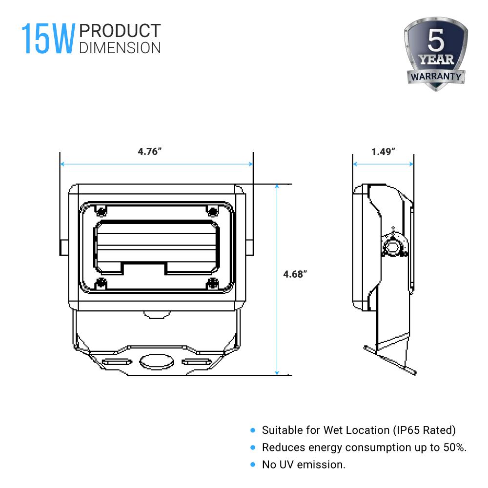 Foco LED de seguridad para exteriores de 15 W, 5700 K, 1730 LM, iluminación de paisaje impermeable IP65, montaje en U, bronce, reflector de seguridad para áreas de jardín al aire libre