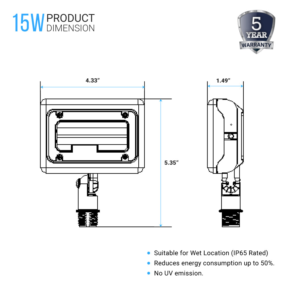 Foco LED de seguridad para exteriores de 15 W, 5700 K, 1730 LM, iluminación de paisaje impermeable IP65, montaje articulado, bronce, foco de seguridad para áreas de jardín al aire libre