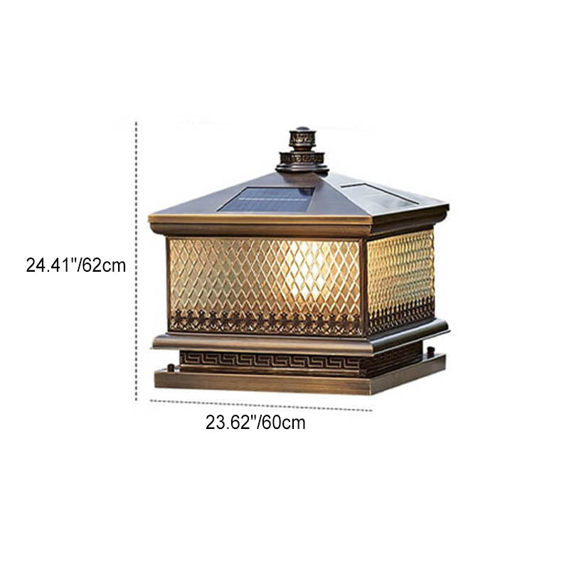 Lampe solaire d'extérieur traditionnelle chinoise en laiton et verre à 1 lampe pour jardin 