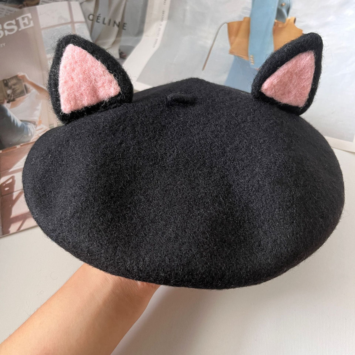 European And American Autumn And Winter New Cartoon Versatile Black Woolen Painter Cap