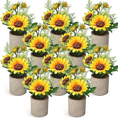 Zeyune Lot de 10 tournesols artificiels jaunes en pot Tournesols Fleurs artificielles Centres de table Tournesols Plantes en pot pour la maison Salle de bain Cuisine Décorations d'étagères