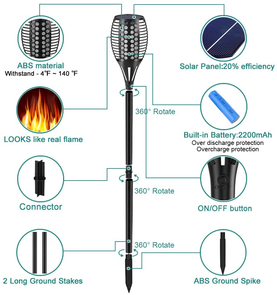 Lampe torche solaire à flamme vacillante 