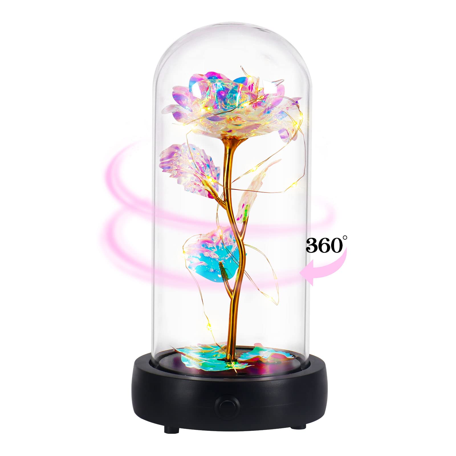 Lumière musicale à fleurs préservées avec rotation à 360°, cadeau d'anniversaire pour femme pour couple, mariage pour elle, cadeaux d'anniversaire pour amies, idées d'amitié pour femmes, rose galaxie