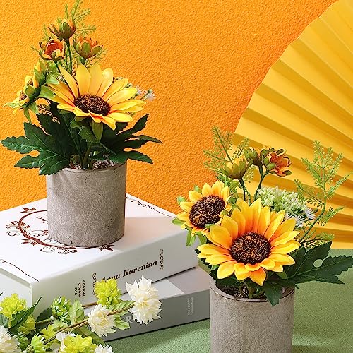 Zeyune Lot de 10 tournesols artificiels jaunes en pot Tournesols Fleurs artificielles Centres de table Tournesols Plantes en pot pour la maison Salle de bain Cuisine Décorations d'étagères