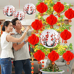 40 Pieces Chinese Japanese Paper Lantern Includes 8 Cherry Blossom Japanese Paper Lantern 32 Chinese Red Lanterns 12 Inches Red Cherry Flowers Paper Lanterns for Spring Festival New Year Wedding