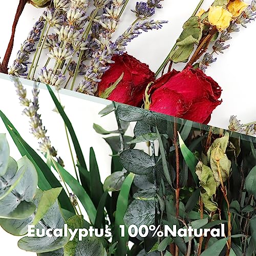 120pcs Mix Dried Eucalyptus, Lavender & Rose Flower Bundle for Shower, Natural Real Fresh Eucalyptus Leaves Stem Plant Hanging, Preserved Ecuplus for Home Wedding Bathroom Decor Vase Fragrance Spa