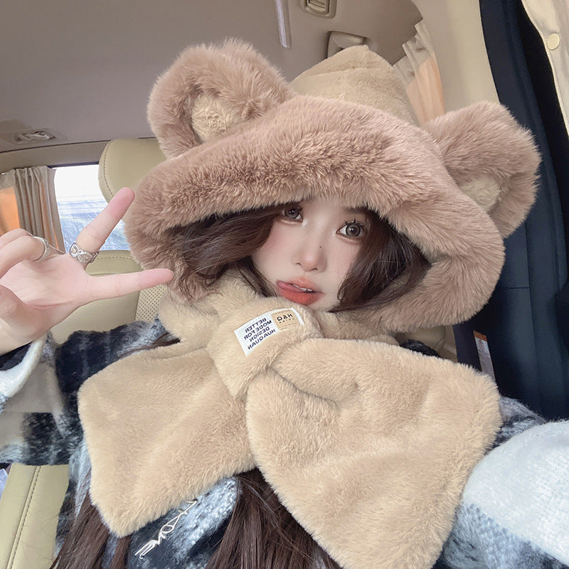 Cute Bear Hat Scarf One Female Winter Earmuffs