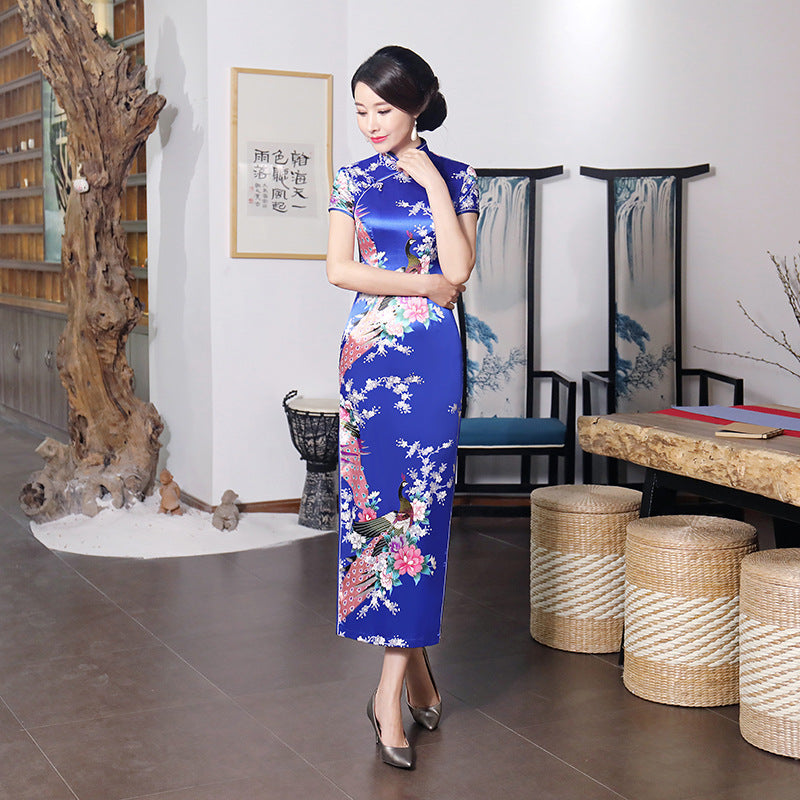 Robe longue cheongsam améliorée de style chinois pour le printemps et l'été