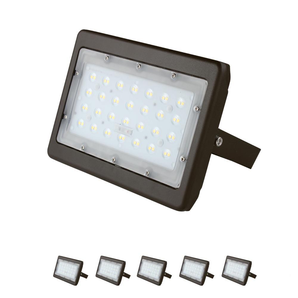 Projecteur LED d'extérieur 50 W, 6 250 lm, super lumineux, 5 700 K, projecteur extérieur étanche IP65, bronze, support en U, éclairage de sécurité pour jardin, pelouse