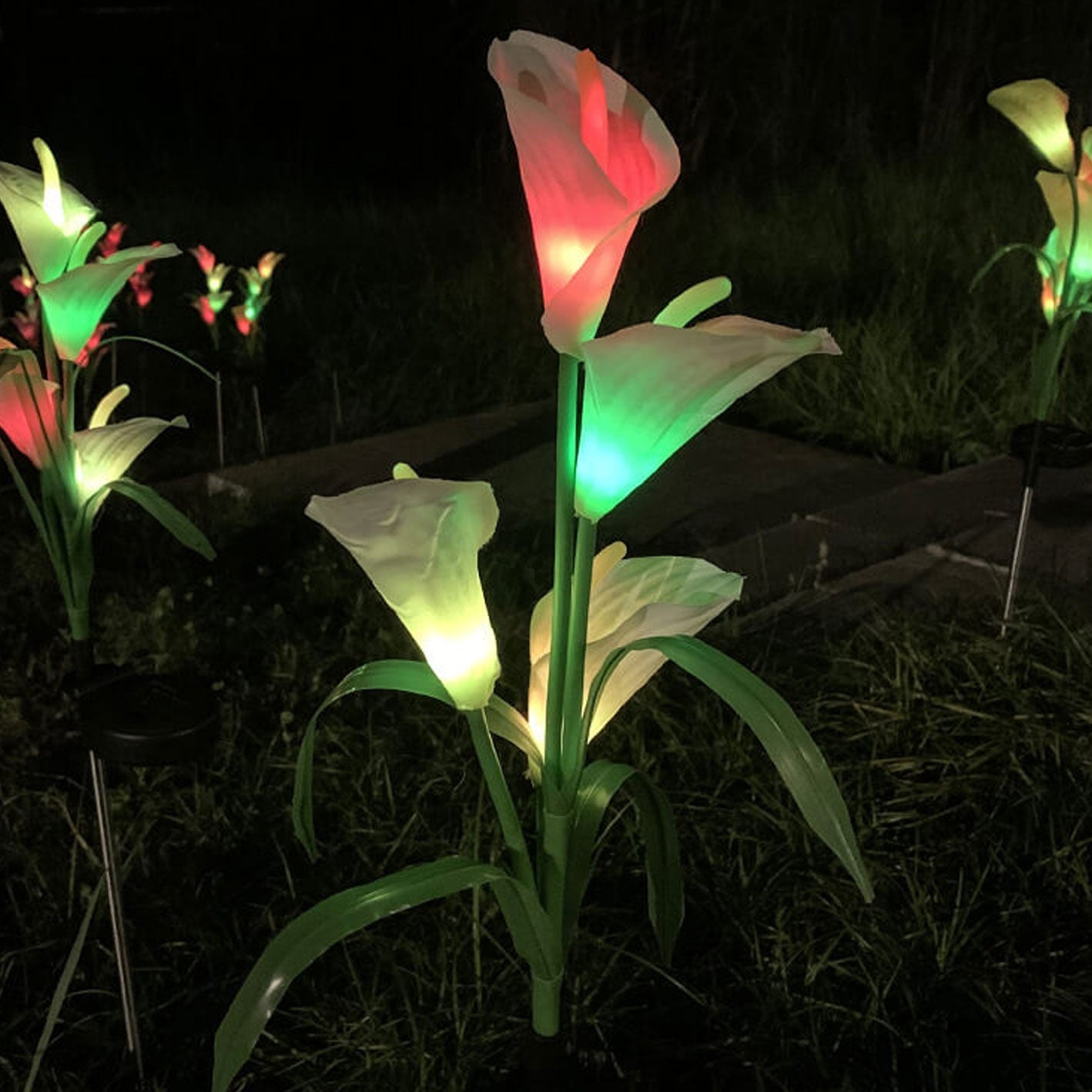 Modern Solar Horseshoe Flower Colorful 4 LED Outdoor Garden Ground Plug Landscape Light