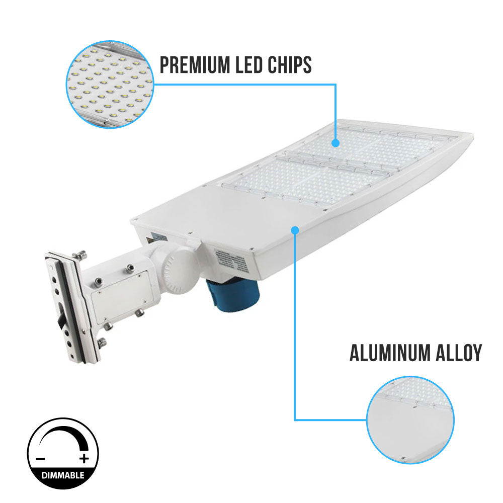 Lampadaire LED 300 W avec cellule photoélectrique du crépuscule à l'aube, 5 700 K, montage universel, blanc, étanche IP65, AC 120-277 V, éclairage de parking LED - éclairage public extérieur pour zones commerciales