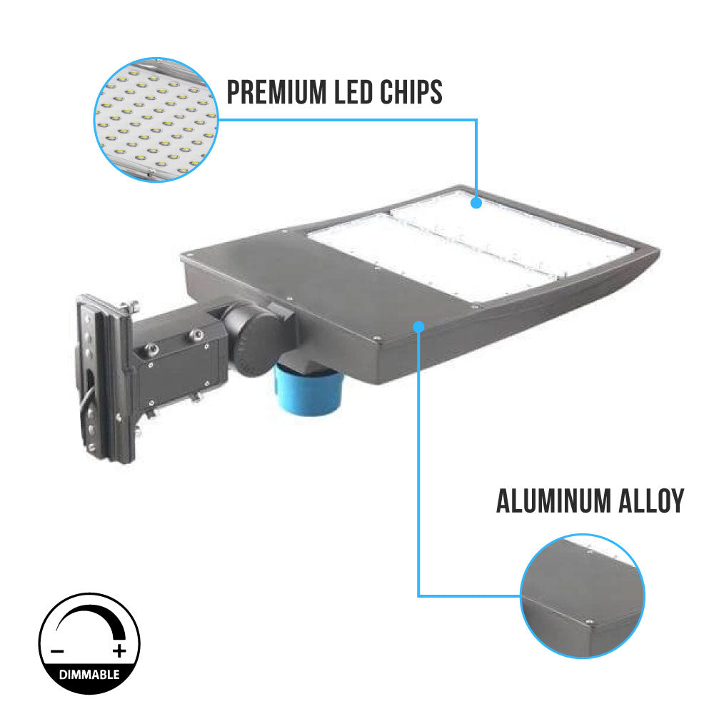 Lampadaire LED 300 W avec cellule photoélectrique du crépuscule à l'aube, 5 700 K, montage universel, gris, étanche IP65, AC 120-277 V, éclairage de parking LED - éclairage public extérieur pour zones commerciales