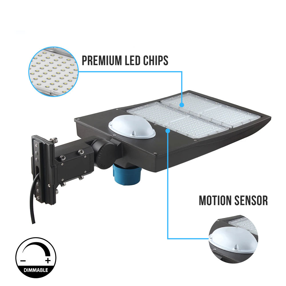 Éclairage de stationnement à LED 300 W avec cellule photoélectrique et capteur de mouvement, 5 700 K, montage universel, étanche, bronze, AC 120-277 V, éclairage de sécurité de rue pour zone commerciale extérieure