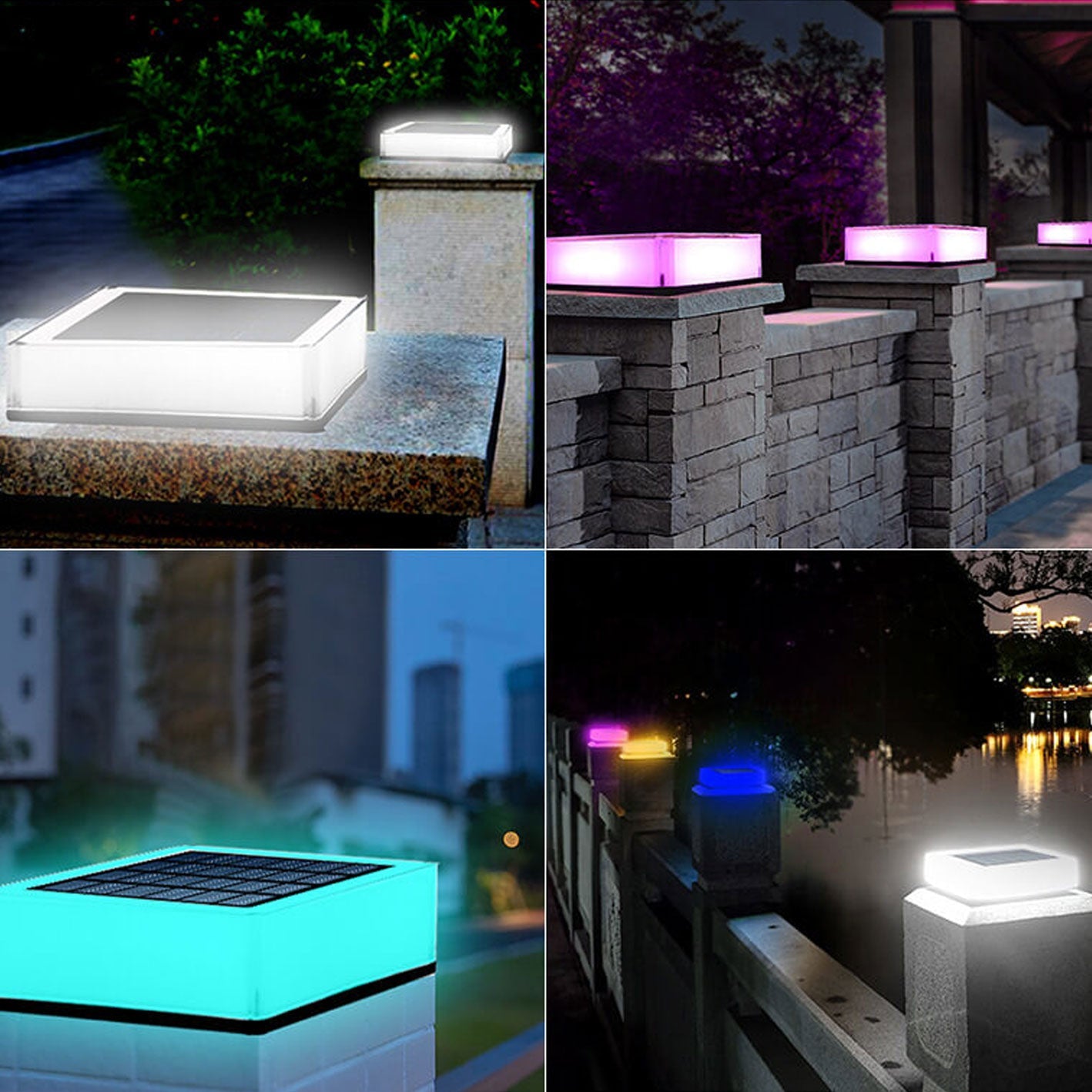 Farola cuadrada RGB solar moderna para exteriores, luz de paisaje para jardín 