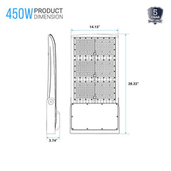 450W LED High Output Flood Light With Photocell, 5700K, AC277-480V High Voltage, Dusk to Dawn Security Light, IP65, Bronze, With 20KV Surge Protector, For Garden Yard Parking Lot Stadium Arena Lighting Fixture