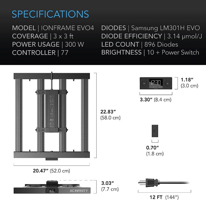 Lámpara de cultivo Samsung IONFRAME EVO4 de 3 x 3 pulgadas de AC Infinity