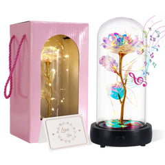 Lumière musicale à fleurs préservées avec rotation à 360°, cadeau d'anniversaire pour femme pour couple, mariage pour elle, cadeaux d'anniversaire pour amies, idées d'amitié pour femmes, rose galaxie