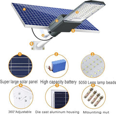 Lampadaires solaires d'extérieur 3500 W, éclairage de parking commercial IP67 du crépuscule à l'aube, projecteurs de sécurité solaires 7000 K, lampe solaire à LED avec télécommande pour terrain de basket, route, aire de jeux