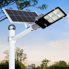 Lampadaire solaire d'extérieur 400 W, éclairage d'extérieur à LED solaire du crépuscule à l'aube avec télécommande, projecteur de sécurité à LED blanc lumière du jour 6500 K 