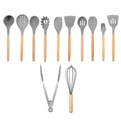 12pcs Wooden Silicone Kitchen Utensil Nonstick Cooking Tool Spoon Soup Ladle Turner Spatula Tong Cookware Baking Gadget