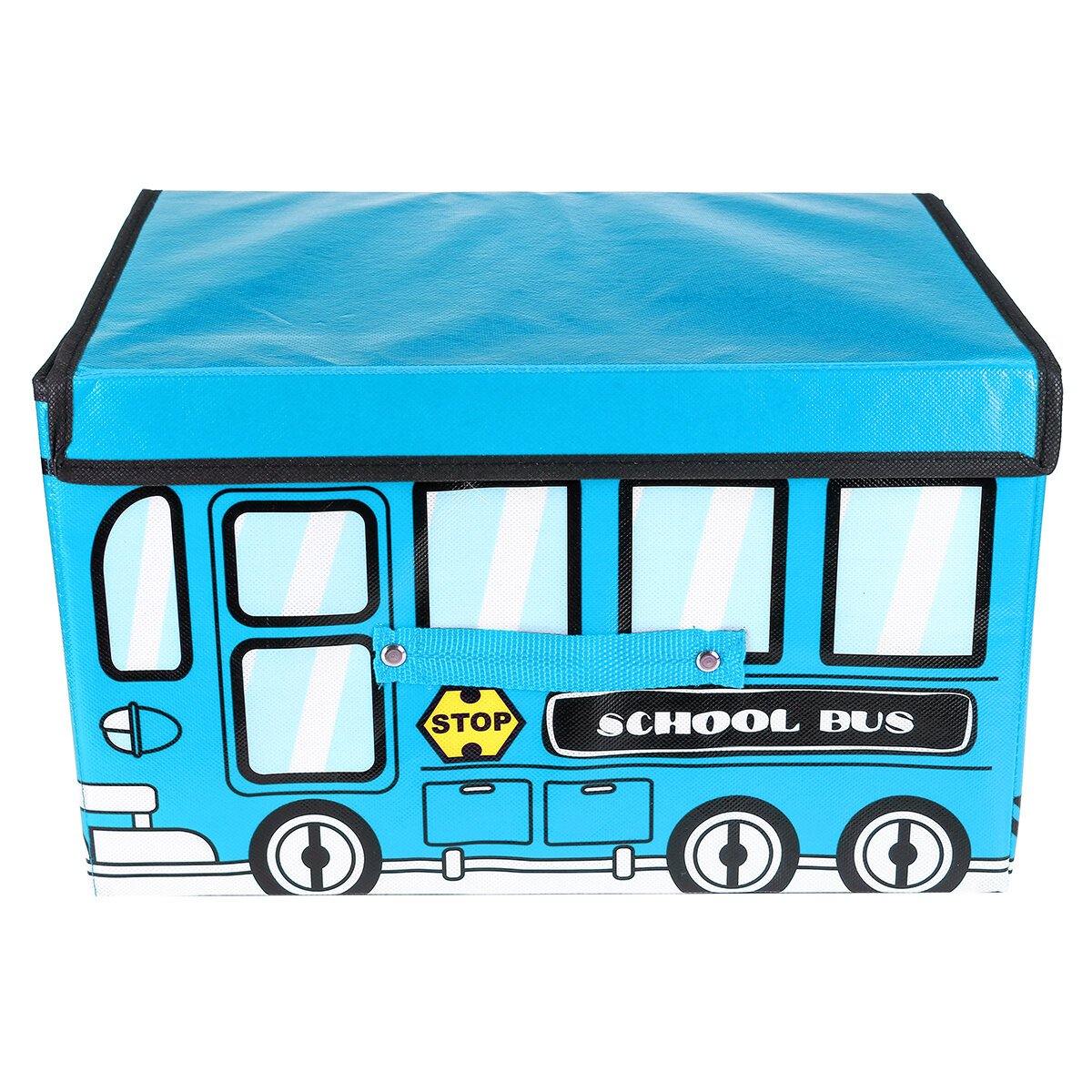 Boîte de rangement pour jouets pour enfants en forme de bus étanche de 1,8 L, panier pliable non tissé à motif de voiture de dessin animé 