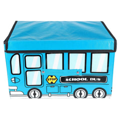 Boîte de rangement pour jouets pour enfants en forme de bus étanche de 1,8 L, panier pliable non tissé à motif de voiture de dessin animé 