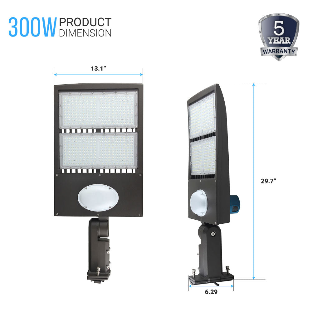 Éclairage de stationnement à LED 300 W avec cellule photoélectrique et capteur de mouvement, 5 700 K, montage universel, étanche, bronze, AC 120-277 V, éclairage de sécurité de rue pour zone commerciale extérieure