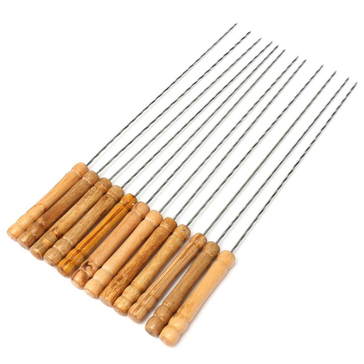 Lot de 12 brochettes de barbecue en acier inoxydable et métal, ustensile pour brochettes de barbecue, 30 cm 