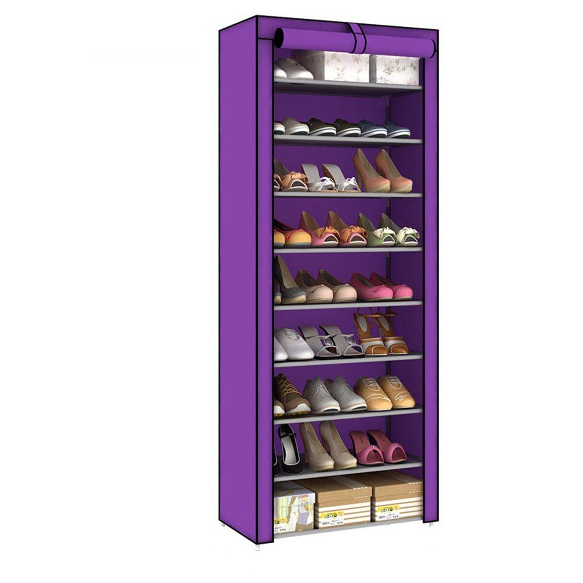 Étagère à chaussures à 10 niveaux et 9 treillis, armoire de rangement avec housse anti-poussière 