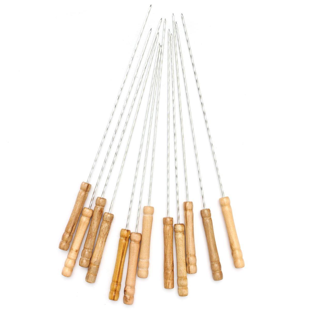 Lot de 12 brochettes de barbecue en acier inoxydable et métal, ustensile pour brochettes de barbecue, 30 cm 