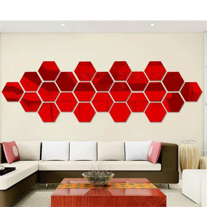 Lot de 12 autocollants muraux 3D en vinyle à effet miroir hexagonal amovible pour décoration de maison, salon, art 