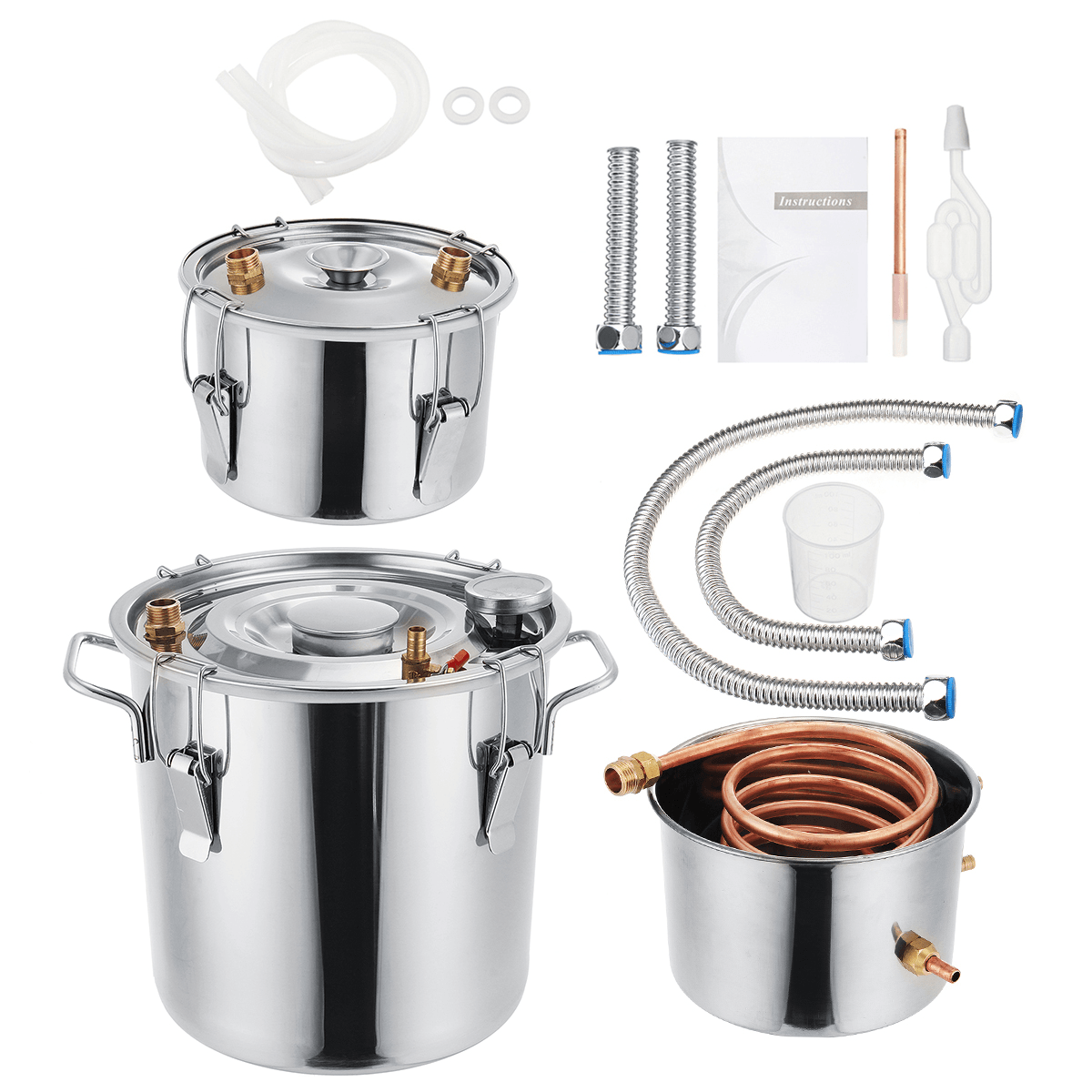 2/3/5/8 Gallons Double Barrel Brewer Water Alcohol Distiller Home Hydrosol Essential Oil Brewing Equipment