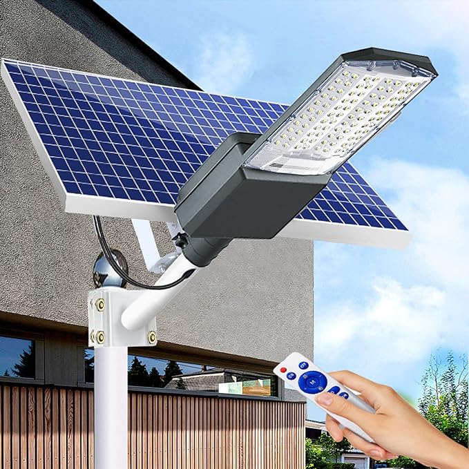 Lampadaires solaires d'extérieur 3500 W, éclairage de parking commercial IP67 du crépuscule à l'aube, projecteurs de sécurité solaires 7000 K, lampe solaire à LED avec télécommande pour terrain de basket, route, aire de jeux