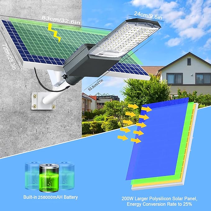 Lampadaires solaires d'extérieur 3500 W, éclairage de parking commercial IP67 du crépuscule à l'aube, projecteurs de sécurité solaires 7000 K, lampe solaire à LED avec télécommande pour terrain de basket, route, aire de jeux