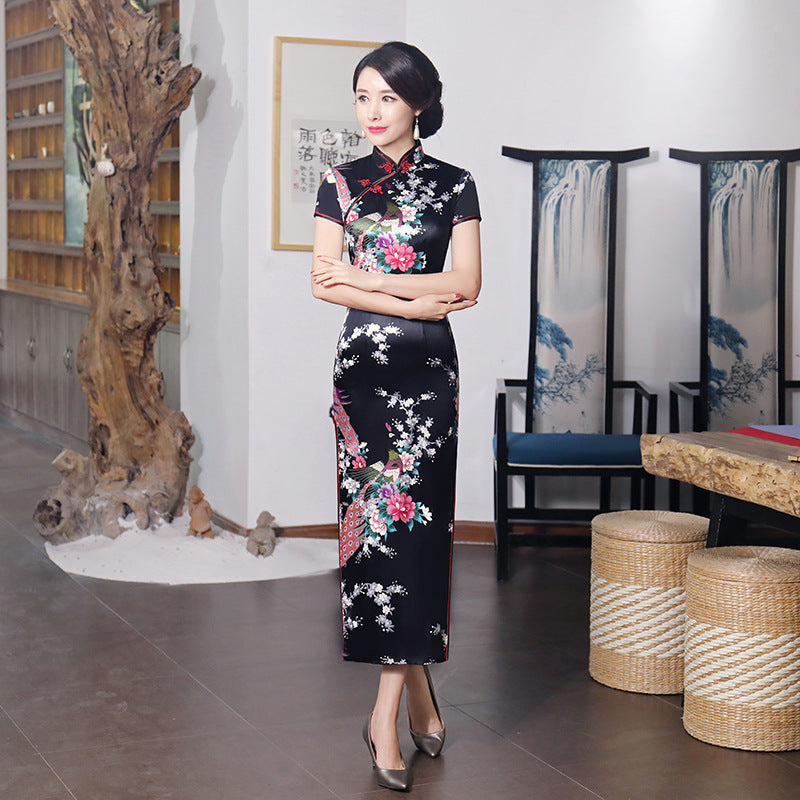 Robe longue cheongsam améliorée de style chinois pour le printemps et l'été