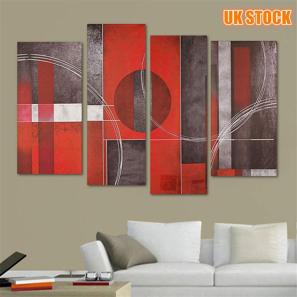 4pcs Abstract Art Red&Black Wall Oil Paintings Canvas Pictures Modern Home Decor