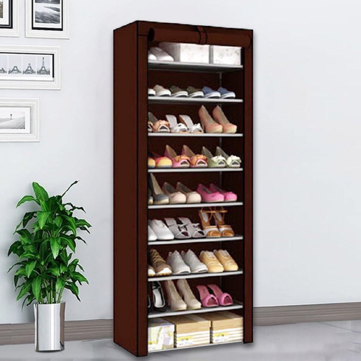 Étagère à chaussures à 10 niveaux et 9 treillis, armoire de rangement avec housse anti-poussière 