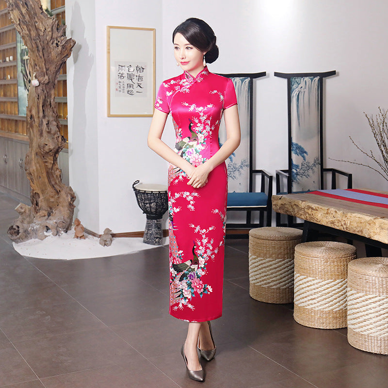 Robe longue cheongsam améliorée de style chinois pour le printemps et l'été