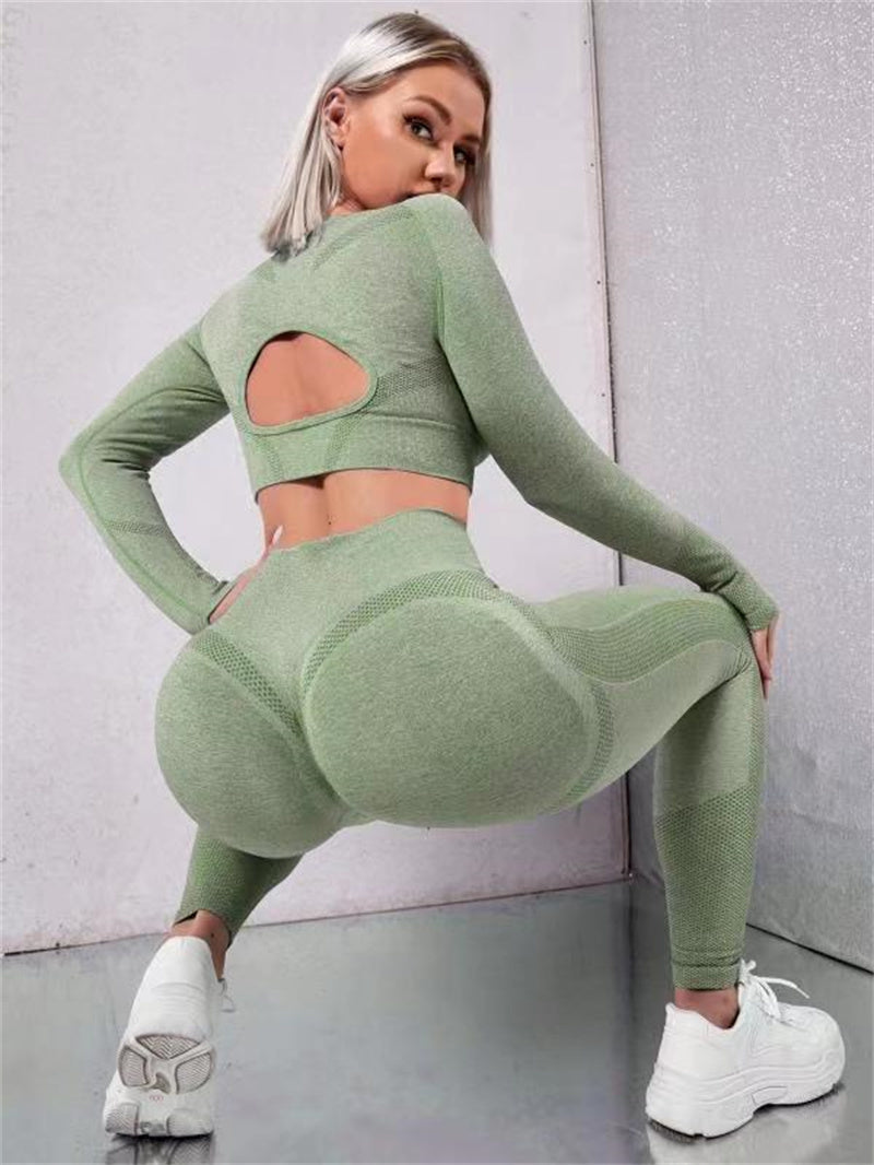 2 pièces costumes de sport à manches longues conception creuse hauts et fesses levage taille haute sans couture fitness leggings sport gym vêtements de sport tenues vêtements