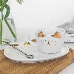 Taza de café de cerámica dorada con forma de gato de 200 ml, taza de agua para restaurante, taza de té para oficina 