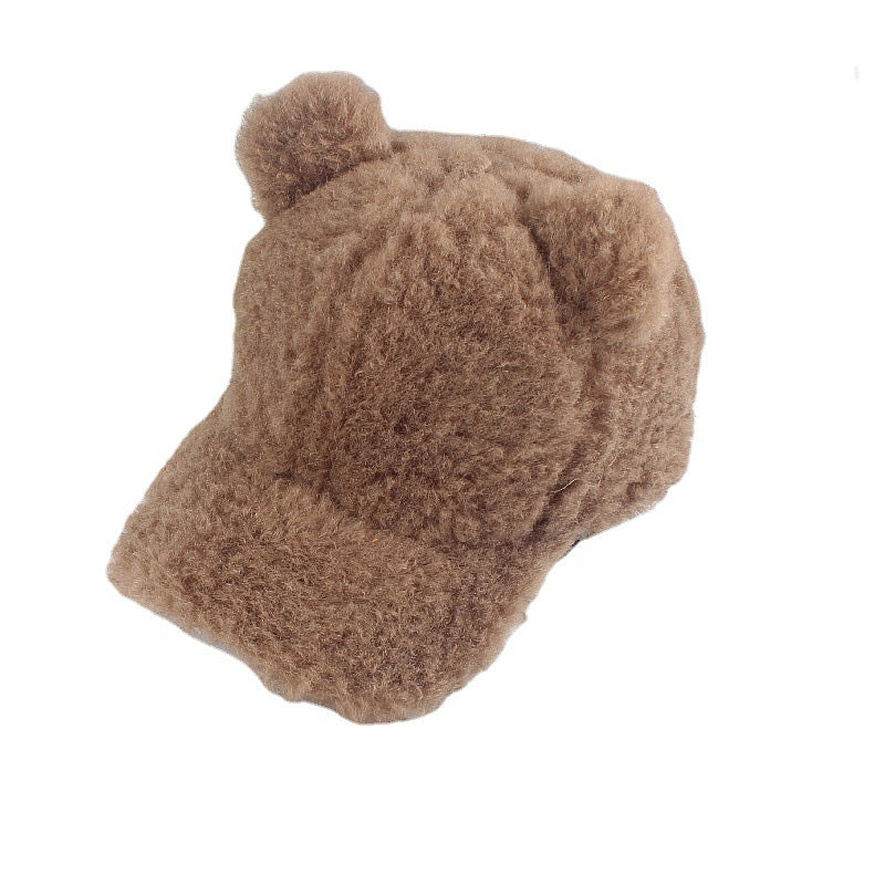 Bear Ears Plush Peak Cap Children Fashionable Warm Students Winter Solid Color Baseball Cap