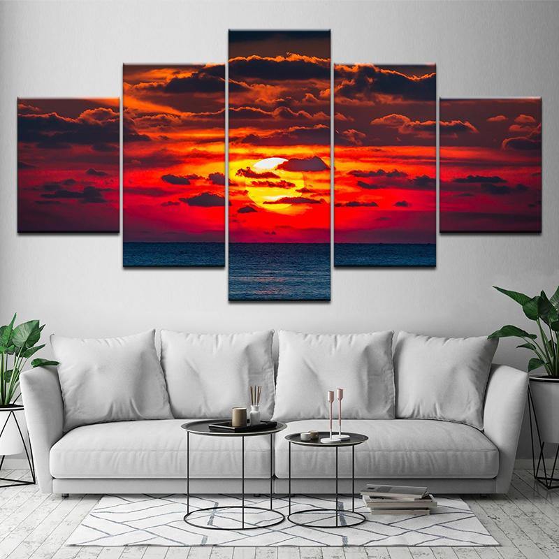 5PCS Wall Paintings Home Bedroom Decor HD Art Sunset Spray Painting Canvas