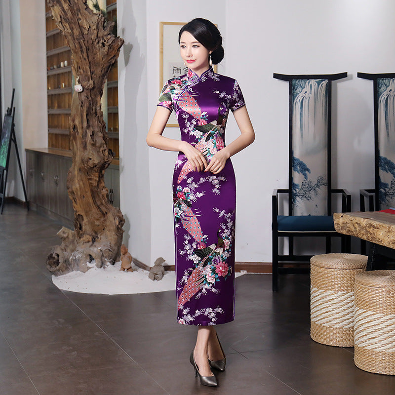 Robe longue cheongsam améliorée de style chinois pour le printemps et l'été