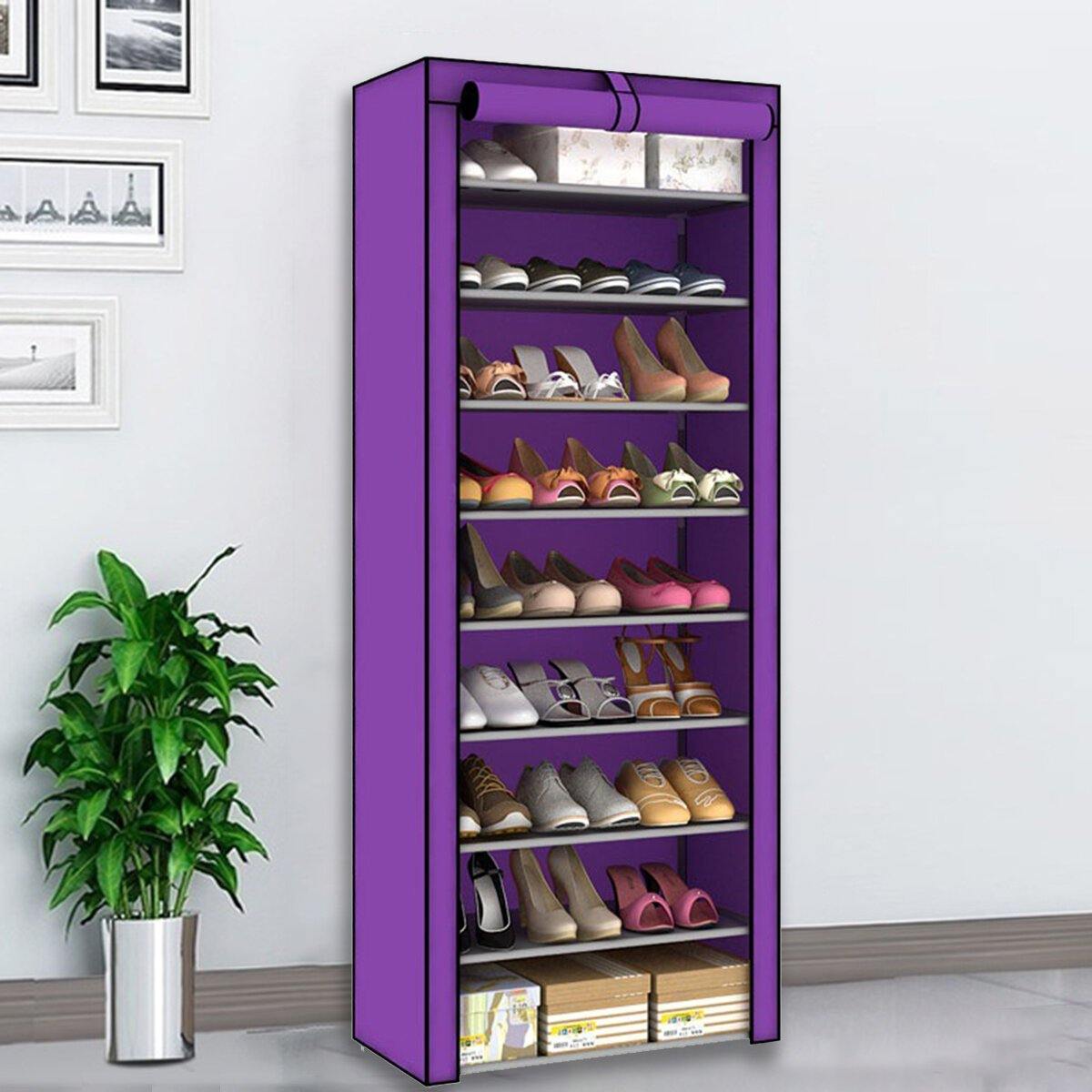 Étagère à chaussures à 10 niveaux et 9 treillis, armoire de rangement avec housse anti-poussière 